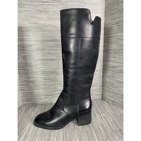 Franco Sarto Womens Lucianna Rhinestone Welt Block Heels Black Leather Boots 8.5 - Picture 4 of 11